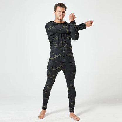 Men's Winter Thermal Fleece Tracksuit for Outdoor Training Quick Dry Camouflage Tactical Uniforms Slim Fit Running Underwear Set