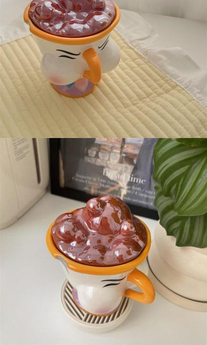 Disney Beauty and The Beast Ceramic Mug with Lid Cartoon Creative Coffee Cup for Milk Tea  Office Home Use Gift for Women Girls
