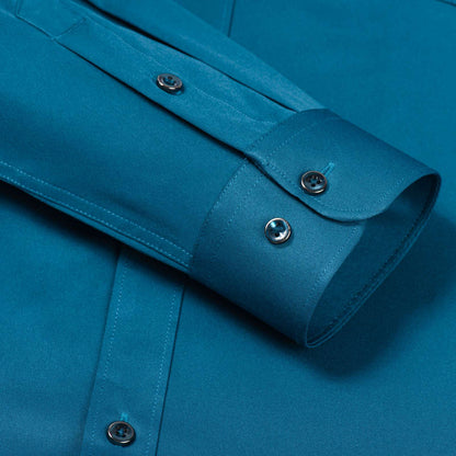 Men's Sleek Stretch Long Sleeve Button Up Shirts with Chest Pocket, Solid Color Formal Business Wrinkle Free Menswear Clothing