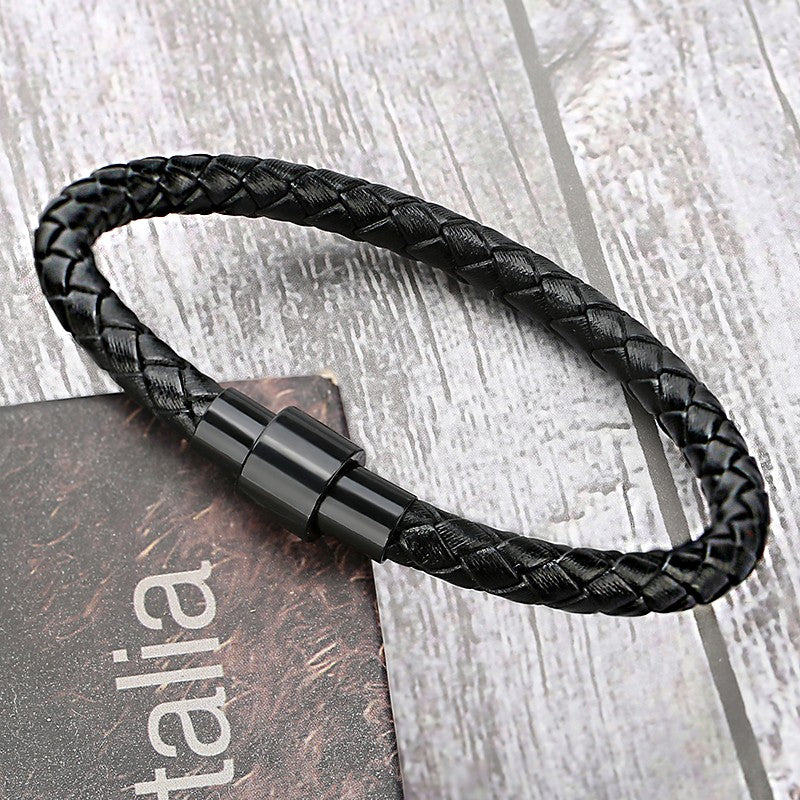 Mirbow Punk Vintage Masculino Pulseira Preta 6mm Redonda Trançada de Couro para Homens Mulheres Pulseiras da Moda Joias