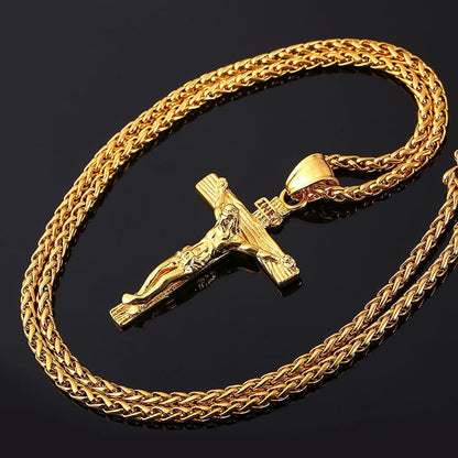 Novo Colar Religioso de Cruz de Jesus para Homens, Moda, Cor Dourada, Pingente de Cruz com Corrente, Joias de Presente para Homens e Mulheres