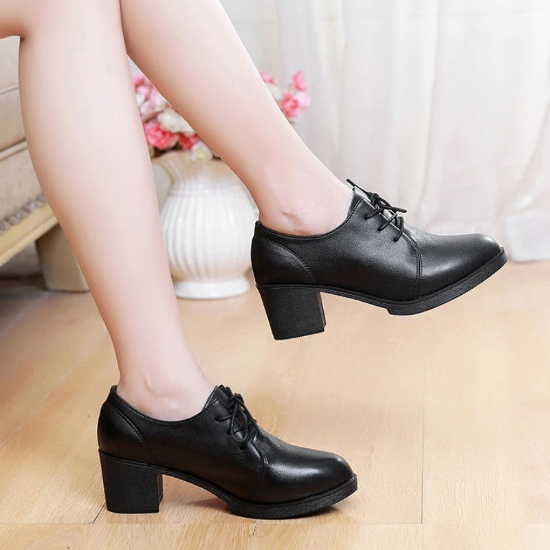 Spring and Autumn Fashion New Sexy Round Toe Banquet Women's Thick Heels Solid Color Straps Daily Elegant and Comfortable Pumps