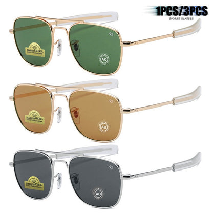 1pcs/3pcs Pilot Fashion Glasses Men Top Quality Brand Designer Tempered Glass Lens AO Pilot Fashion Glasses For Women Male