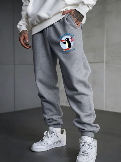 Noot Noot Cartoon Penguin Printing Sweatpants Men'S Basics Trousers Fleece Loose All-Match Sporty Pants Winter Men Streetwear