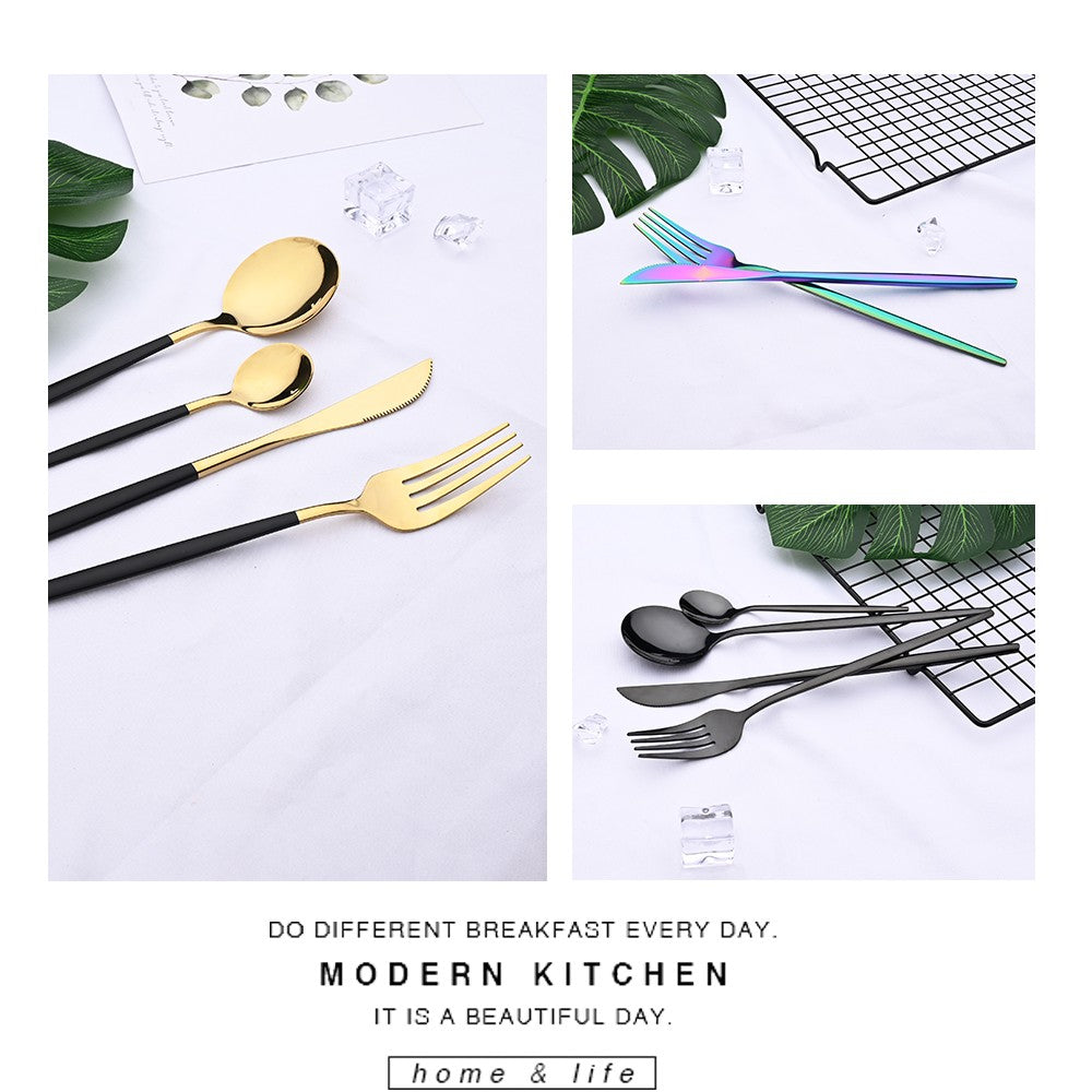 6Pcs/Set Teaspoon Stainless Steel Flatware Colorful Cake Fruit Spoons Dessert Small Coffee Spoon Snack Kitchen Dinnerware Tools