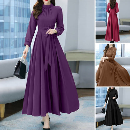 ZANZEA Women Long Sleeve A-line Sundress Spring Long Dress Autumn Solid Party Holiday Maxi Dresses Vestidos Femme Vintage Robe