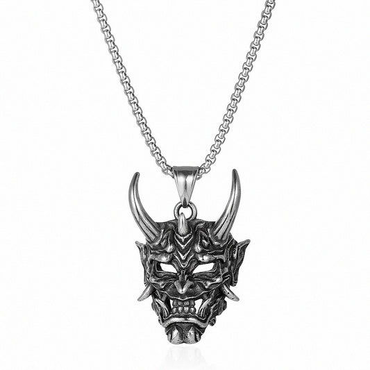 Gold Color Horn Ghost Mask Pendant Necklace For Men Retro Style Stainless Steel Neck Chain Silver Color Jewelry Halloween Gift
