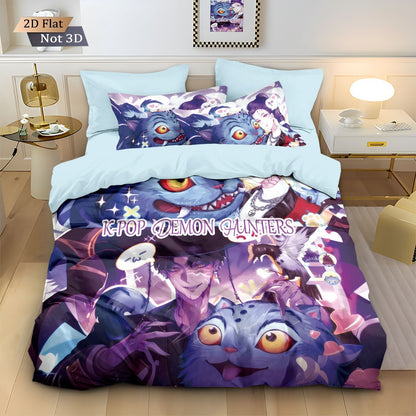 3pcsK-Pop Demon Hunters Printed Chipless Bedding, Multi Sized Bedding, Dormitory duvet Cover, Soft Machine Washable Decoration