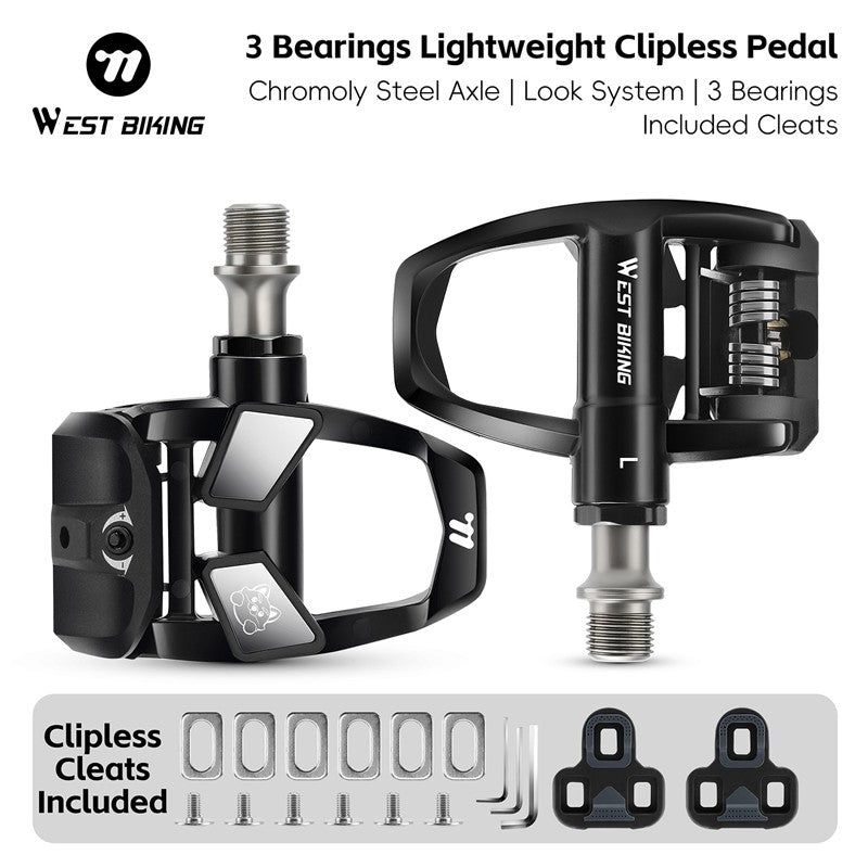 WEST BIKING Road Bike Pedals Nylon Bicycle Locking Pedals Cycling Bearing Cleats Clipless Pedal Look System With Locking Plates