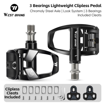 WEST BIKING Road Bike Pedals Nylon Bicycle Locking Pedals Cycling Bearing Cleats Clipless Pedal Look System With Locking Plates