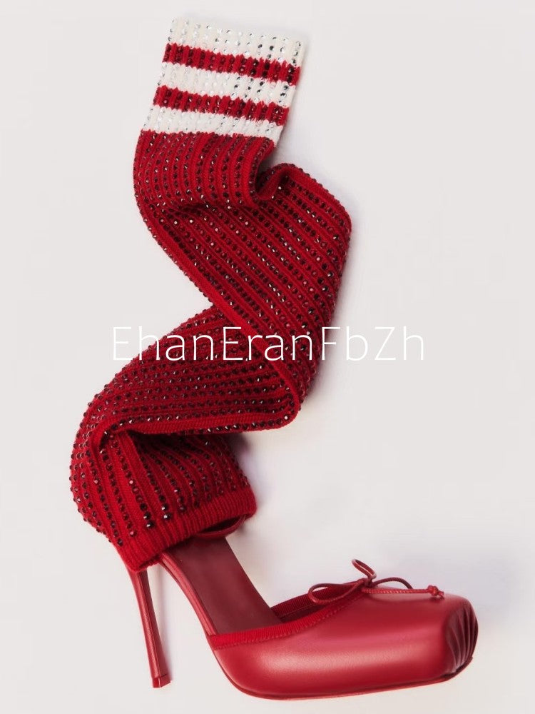 2025 Spring/Summer New Ballet High Heels Fashion Stretch Stockings Hot Diamond Women's 34-46 Large High Heels Sandals