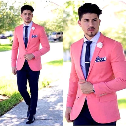 (Jacket+Pant+Tie+handkerchiefs)Pink formal Tuxedos Fashion Men Suits Custome Homme Terno Slim Fit High Quality Wedding PartyProm