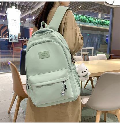Schoolbags Student Japanese And Versatile Backpack Unisex Large-Capacity Backpack Girl Simple Polyester Material Doll Decoration