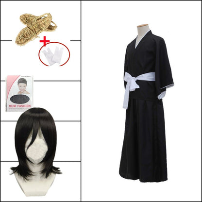BLEACH Kuchiki Rukia Shinigami Cosplay Costume Wig Shoes Set Anime Halloween For Woman Men Clothes