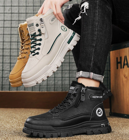 New winter plush  thick warm men's cotton shoes trendy outdoor high top male snow boots