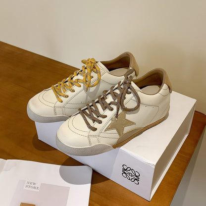 6cm de Elevação Interna Cadarços de Pato Mandarim Estrela Sapatos Sujos Femininos Vintage Sola Grossa Versátil Tênis Casual