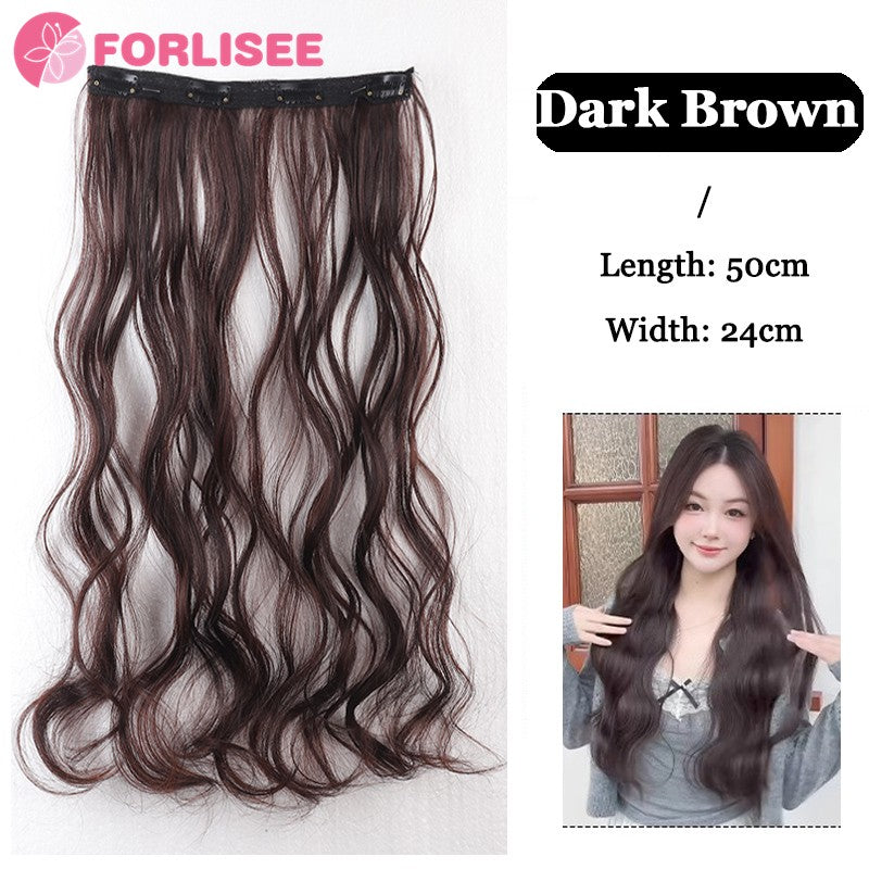 Aplique de Cabelo Sintético Liso Longo de Uma Peça com 4 Presilhas, Camada Interna Escondida, Peruca Colorida