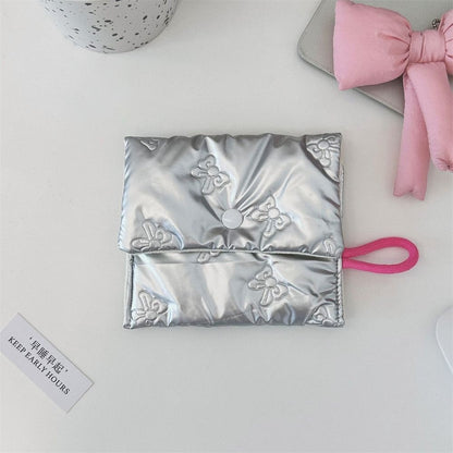 INS Style Silver Sanitary Mat Bag Zipper Button Change Purse Coins Keys Wallet Love Bow Credit Card Holder Cosmetics Napkin