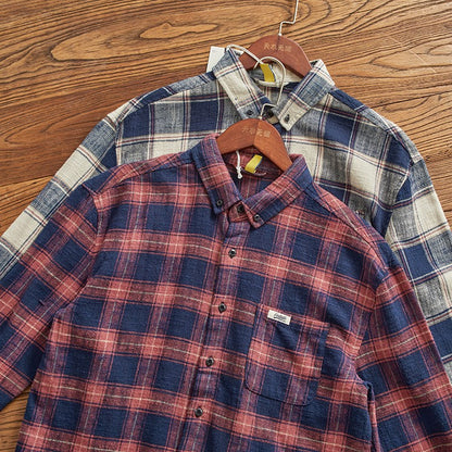 Classic vintage plaid long-sleeved shirt for men autumn and winter British leisure winter heavy cargo shirt for men