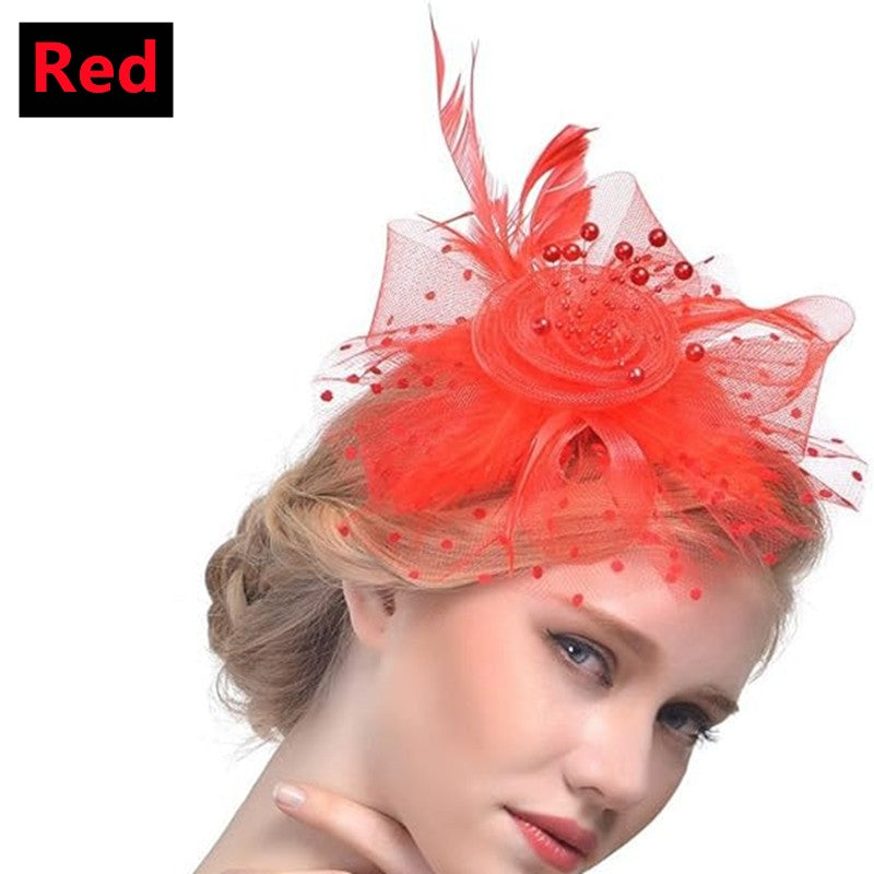New 12 Color Net and Feather Fascinator Hat Headband Alice Headband Clip Mesh Flower Wedding Cocktail Hair Accessories Tea Party