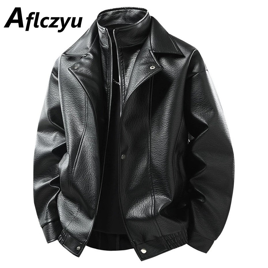 Vintage PU Jacket Men Motorcycle Biker PU Coat Fashion Casual Cargo Jackets Spring Autumn Outerwear