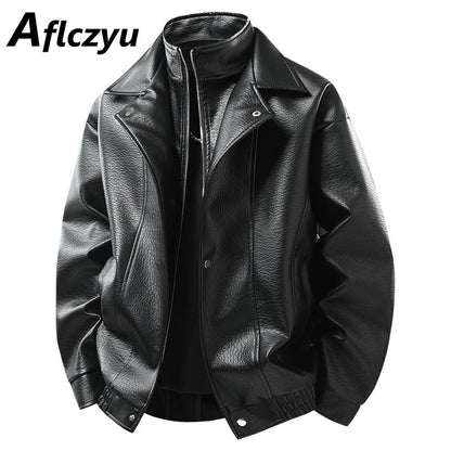 Vintage PU Jacket Men Motorcycle Biker PU Coat Fashion Casual Cargo Jackets Spring Autumn Outerwear