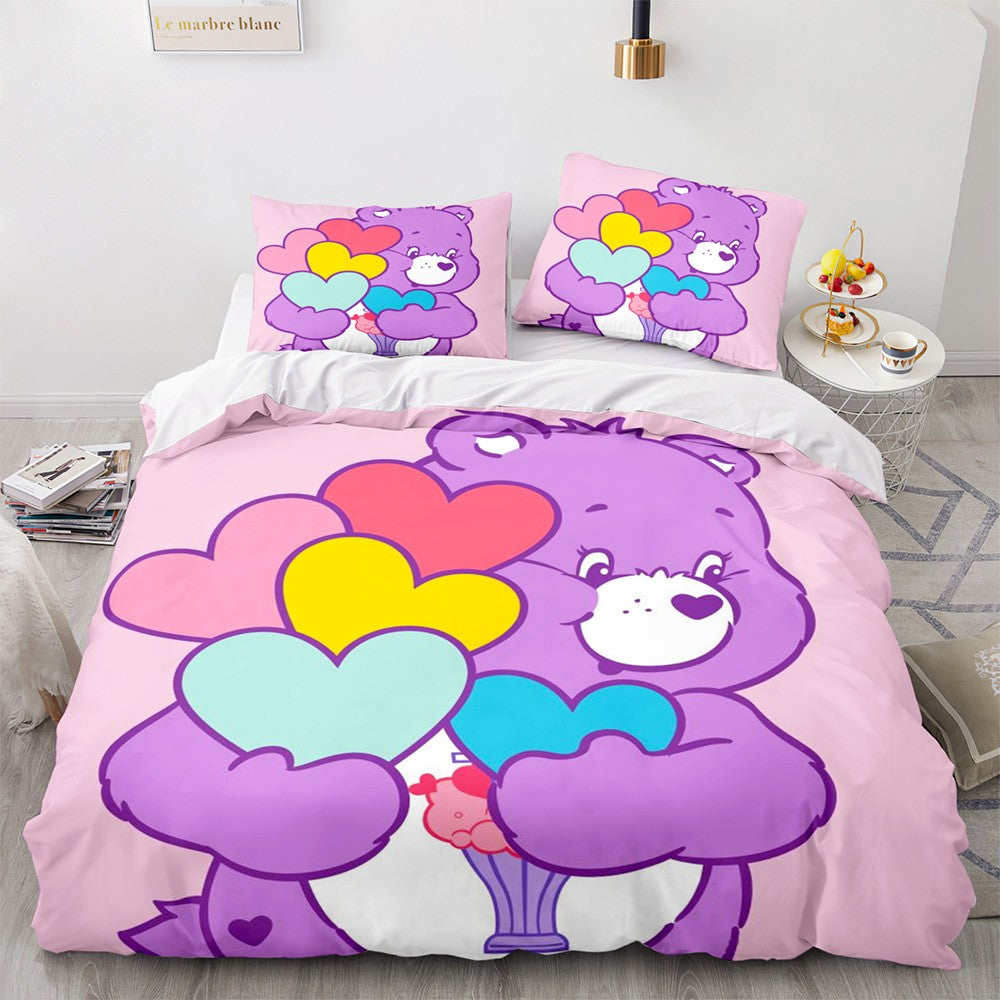 Cartoon Anime Care Bears Duvet Cover Set Kawaii Carebears Quilt Cover Pillowcase Set Bedding Set Kids Bedroom Decor Full Size
