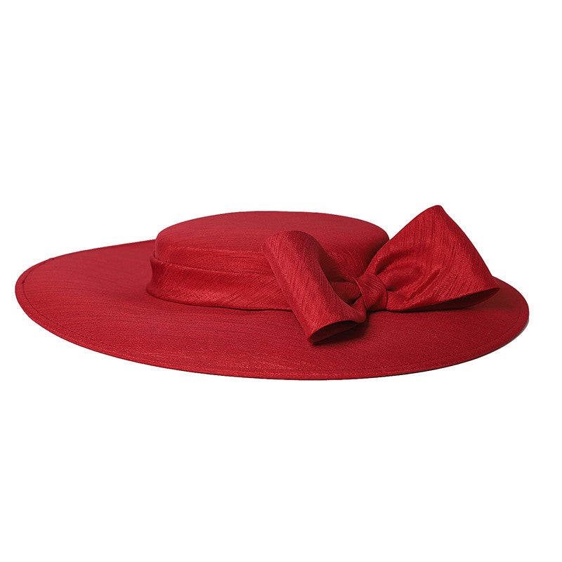FS Elegante Chapéu de Aba Larga Marfim Feminino Grande Laço Ocasião Formal Kentucky Boné Feminino Casamento Coquetel Festa Fedora de Topo Reto 2024