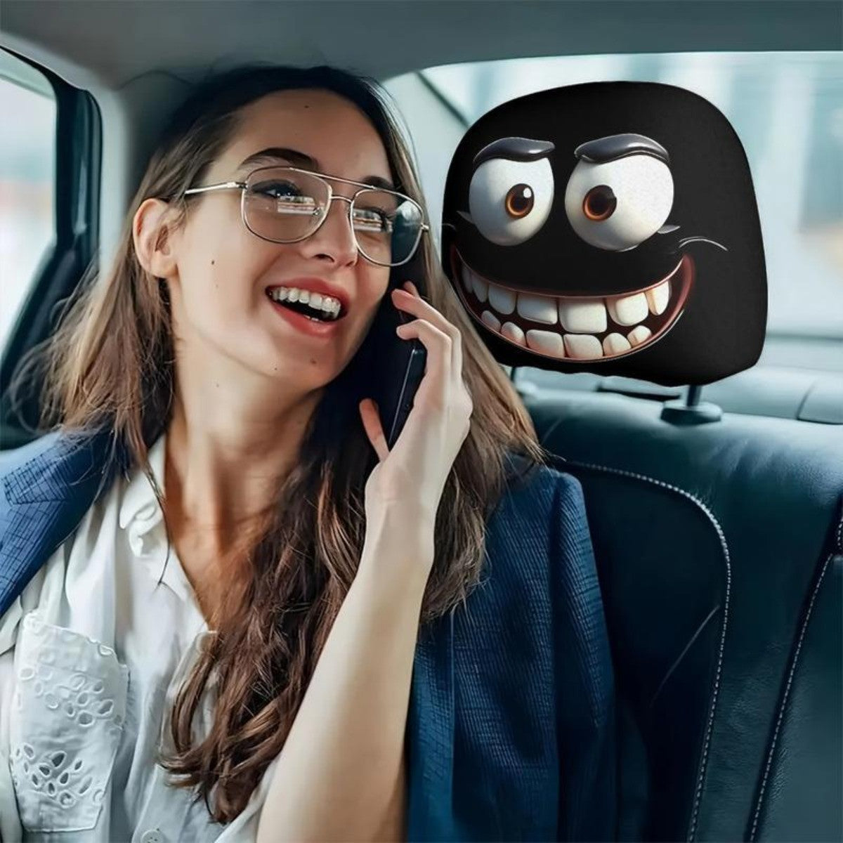 2pcs Angry Cartoon Eyes Car Headrest Covers, Easy Installation, Long Drive Fatigue Relief, Car Lovers Gifts, Car Interior Decor