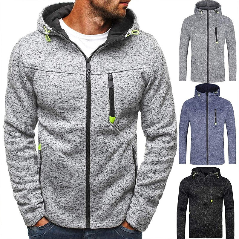 Men's Hoodie with Side Zipper Pockets Thin Wool Solid Color Casual Outdoor Hooded Tracksuit Long Sleeves Slim Hooded Jacket