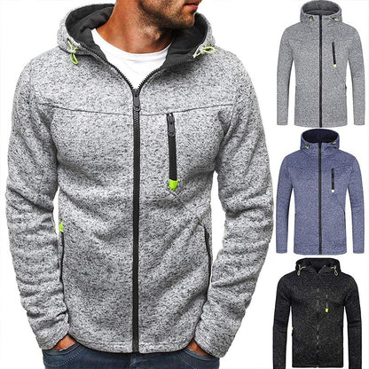 Men's Hoodie with Side Zipper Pockets Thin Wool Solid Color Casual Outdoor Hooded Tracksuit Long Sleeves Slim Hooded Jacket