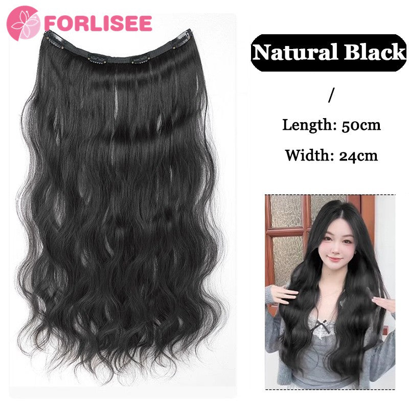 Aplique de Cabelo Sintético Liso Longo de Uma Peça com 4 Presilhas, Camada Interna Escondida, Peruca Colorida