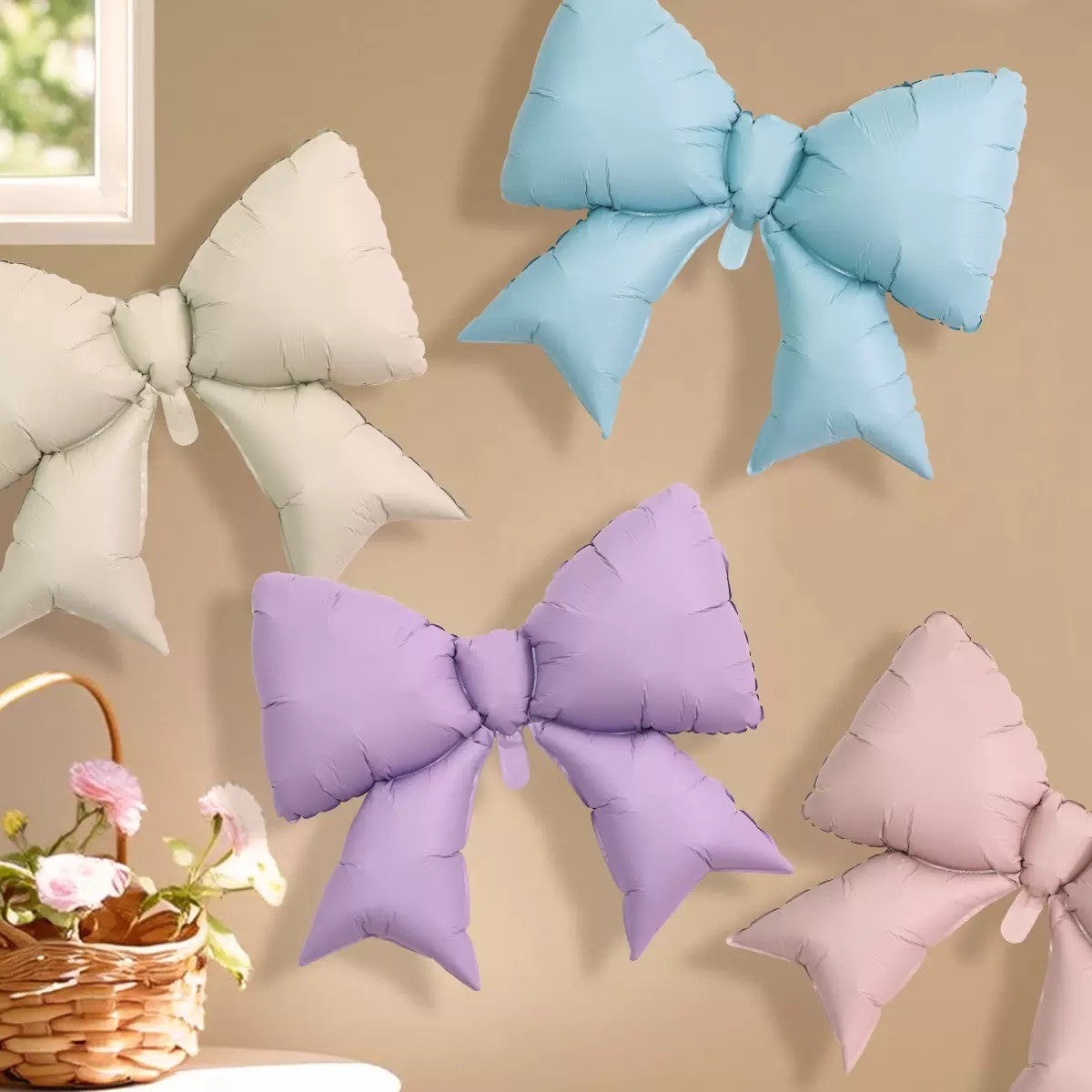 Large matte bow aluminum foil balloon 21 inches Small blue pink monochrome bow Children's birthday party decoration can be hung