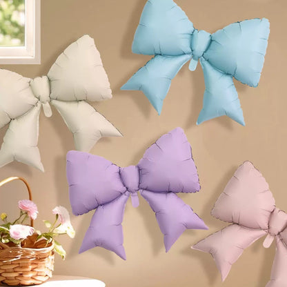 Large matte bow aluminum foil balloon 21 inches Small blue pink monochrome bow Children's birthday party decoration can be hung