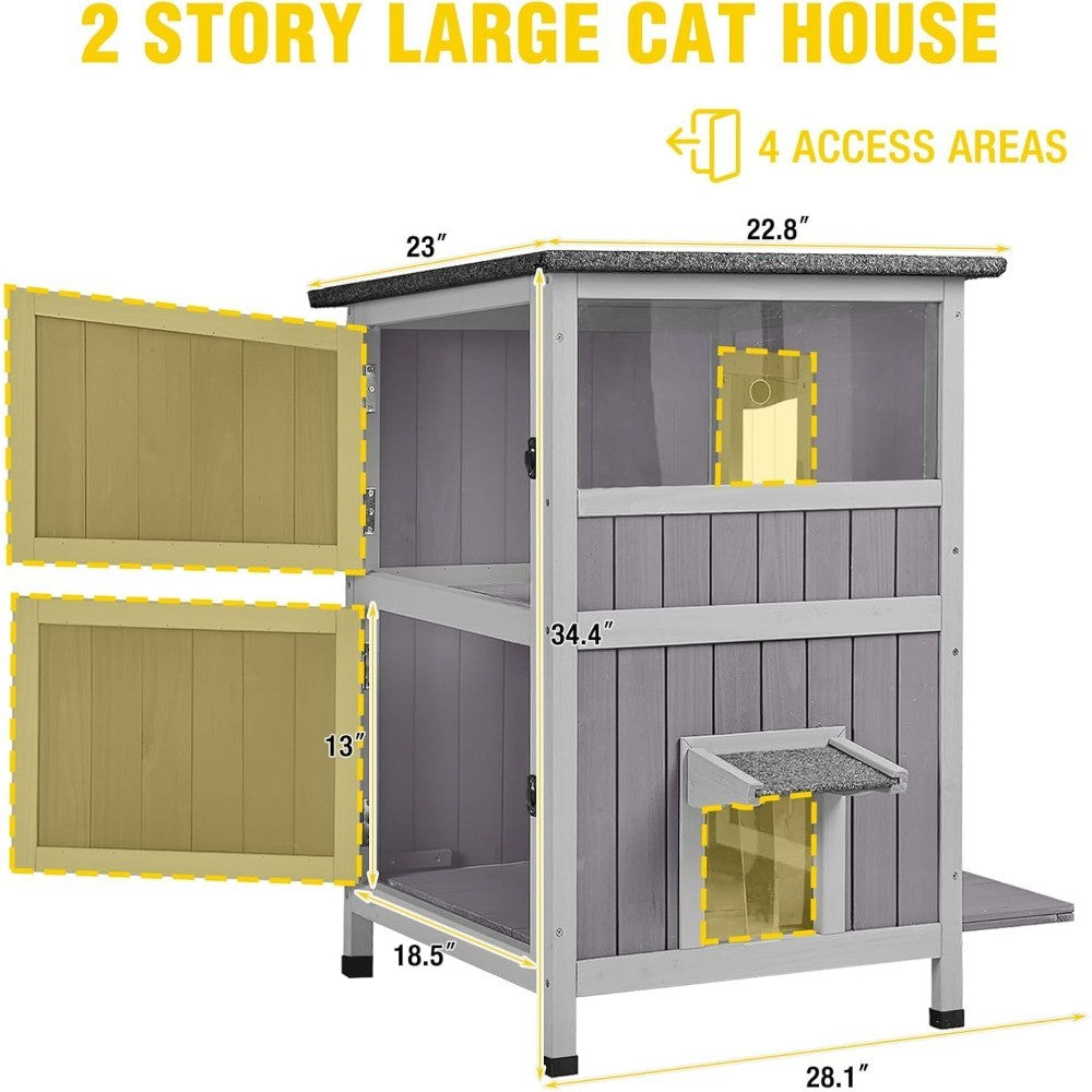Abrigo Impermeável para Gatos de Rua - Casa para Gatos Ferais de 2 Andares para o Inverno, Adequada para Uso Interno e Externo