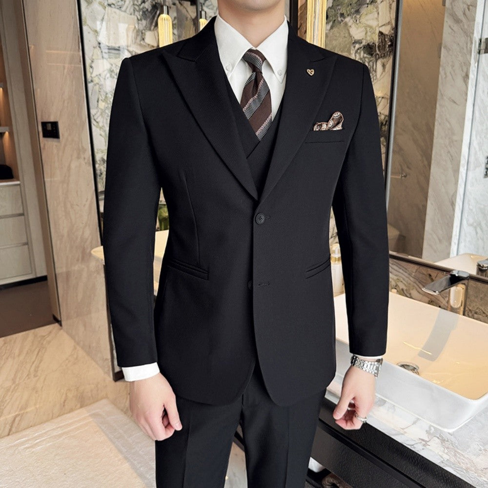 Slim-fit Three-Piece Suit Korean Style Two-Button Formal Wedding Tuxedo Business Suit Beautiful Groomsmen Best Man Suit