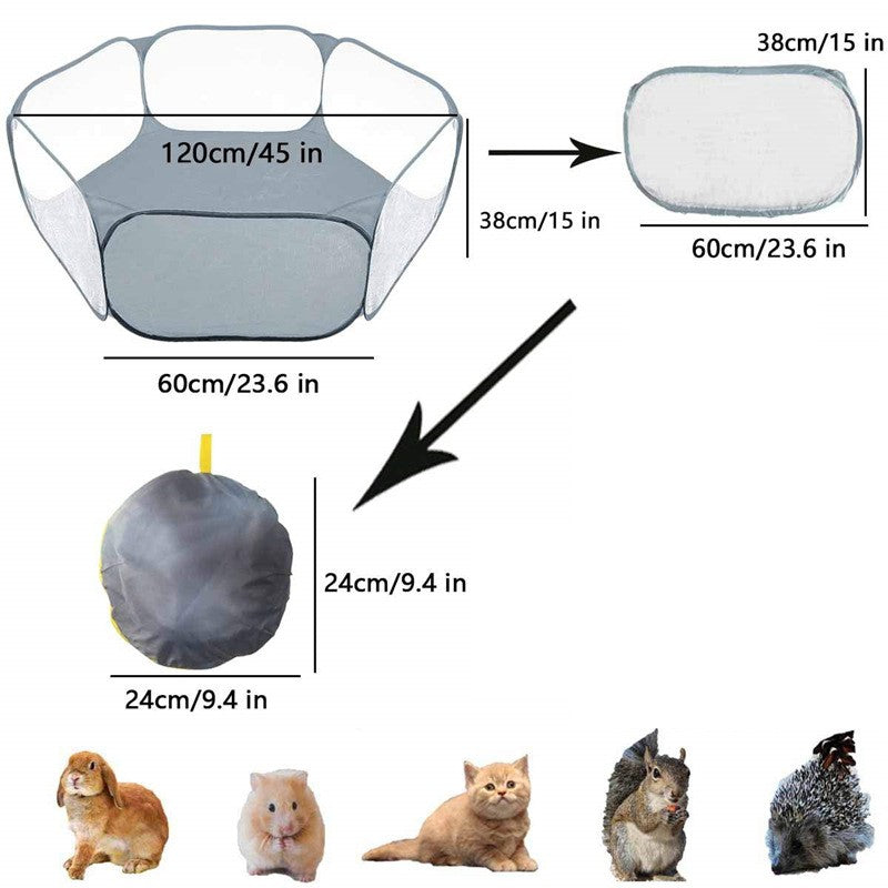 Cercado Portátil para Pequenos Animais Gaiola Transparente para Gatos e Cães Tenda Pet Cercadinho Dobrável Aberto Para Cães Hamsters Coelhos Porquinhos-da-Índia