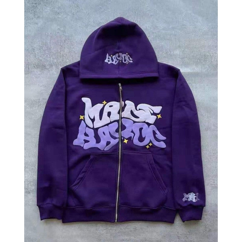 2024 Cross border E-commerce European and American Connection Trend Y2K Gothic Punk Hip Hop Fashion Zipper Digital Printing Hood