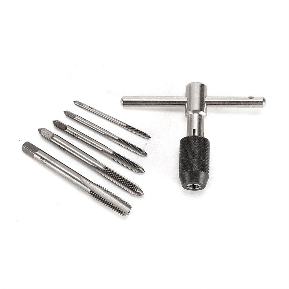 Conjunto de 6 peças de machos de roscar métricos, chave tipo T, ferramentas de roscar M3-M8, para metal, madeira e plástico, conjunto de chaves para machos de roscar manuais