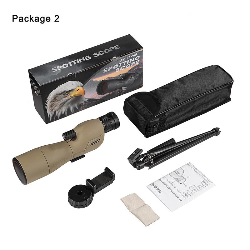 Luneta HD 25-75x60 para Tiro ao Alvo com Bolsa de Transporte Telescópio Monocular BAK4 Lente FMC para Caça Observação de Pássaros