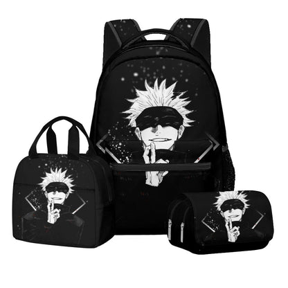 Anime Estampa Digital Jujutsu Kaisen Conjunto Escolar Mochila Grande Capacidade Lancheira Estojo de Lápis 2 Camadas 3 Peças Presente para Menino