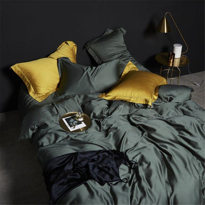 Lofuka Top Grade 100% Silk Green Bedding Set Queen King Silky Sexy Honeymoon Duvet Cover Bed Linen Flat Sheet Pillowcase