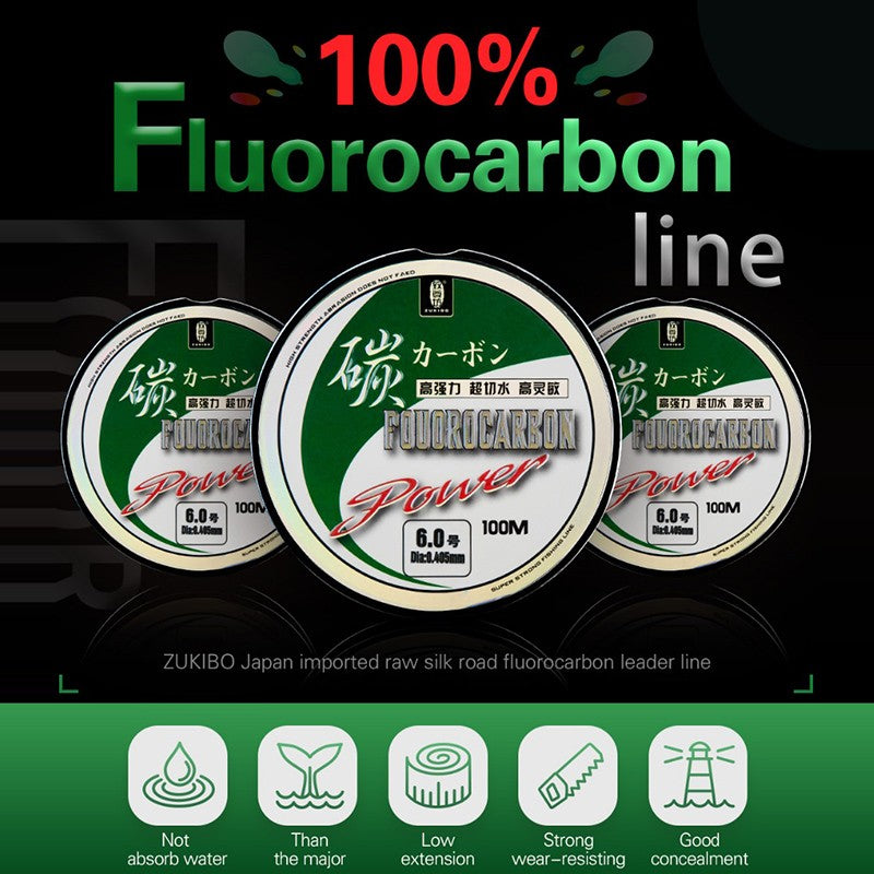ZUKIBO 50M100M Linha de Pesca 100% Fluorocarbono Fibra de Carbono Japonesa Importada 1-25kg Monofilamento Sinking Line Pesca Marítima