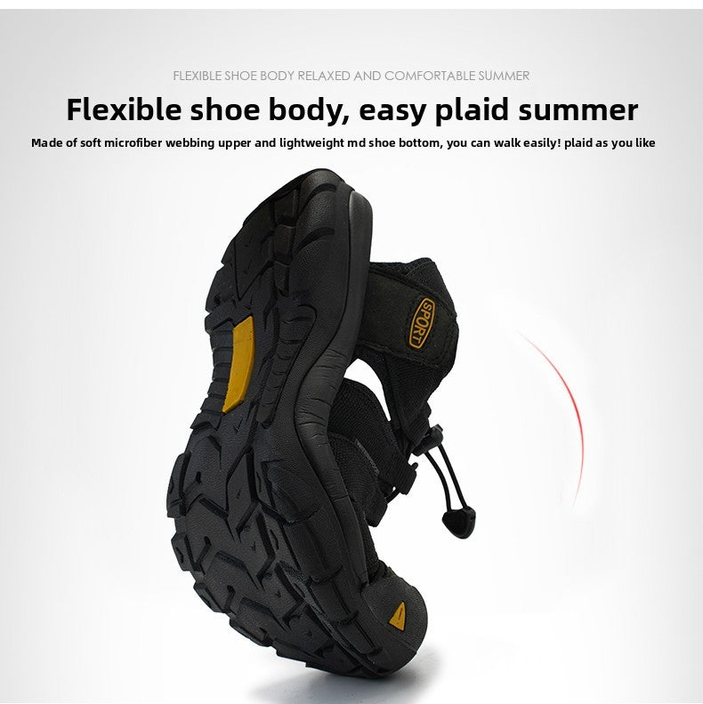 2025 Summer Men's Sandals Thick soled Baotou beach shoes Outdoor oversized casual Shoes Male lightweight hollow sandals Homme