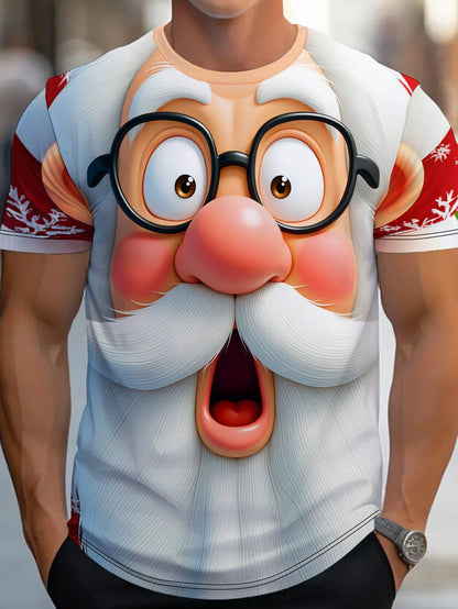 Summer New 3D Printed Funny Santa Claus Men's T-shirt Fashion Holiday Short-sleeved Tee Casual Crew Neck Loose Streetwear Tops