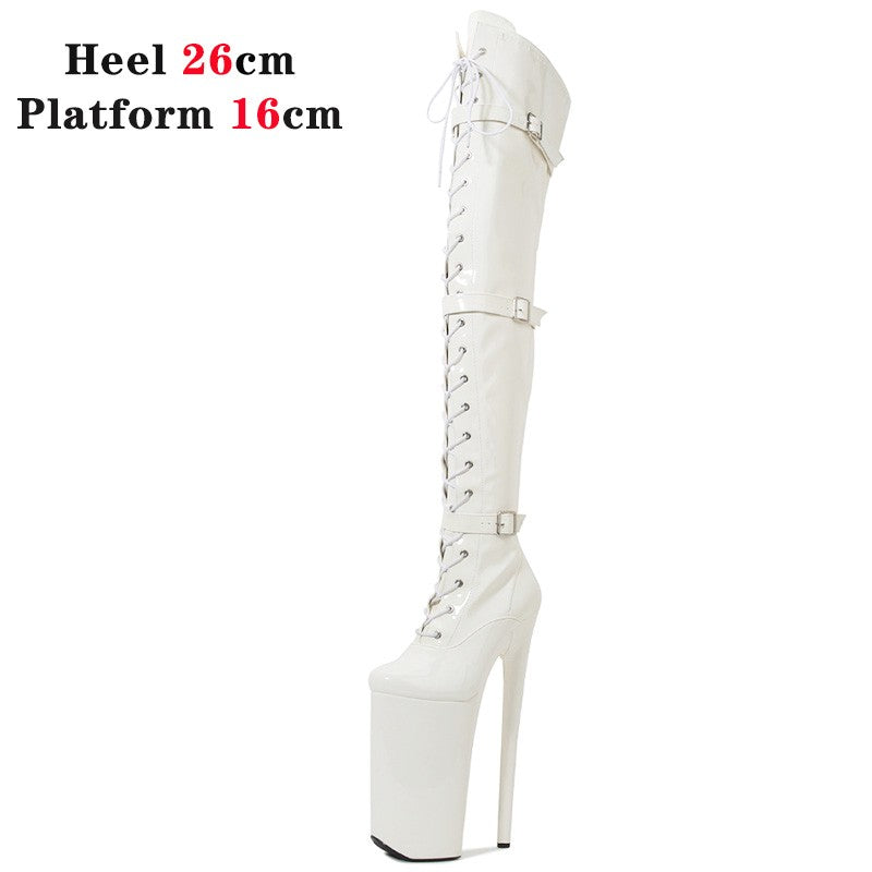 26cm Super High Heel Thigh High Boots Sexy Women Shoes Pole Dance Stripper Shoes Platform Over-the-Knee Zip Crotch High Boots