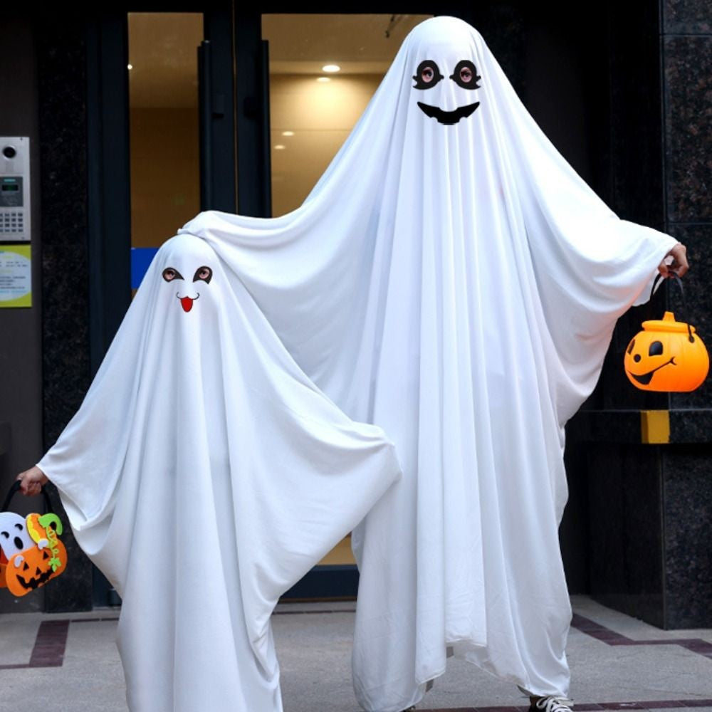 Hooded Halloween Cloak Cape Funny Cosplay Smile Face Ghost Poncho Robe Fright Clothes Black Eye Ghost Cosplay Costume