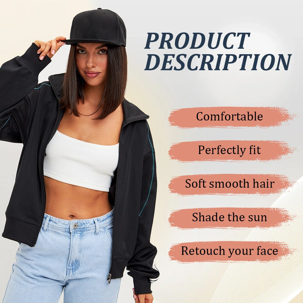Boné de Beisebol com Extensões de Cabelo Sintético, Resistente ao Calor, 25 cm, Peruca Curta Lisa Ajustável Estilo Bob em Boné para Uso Diário Feminino