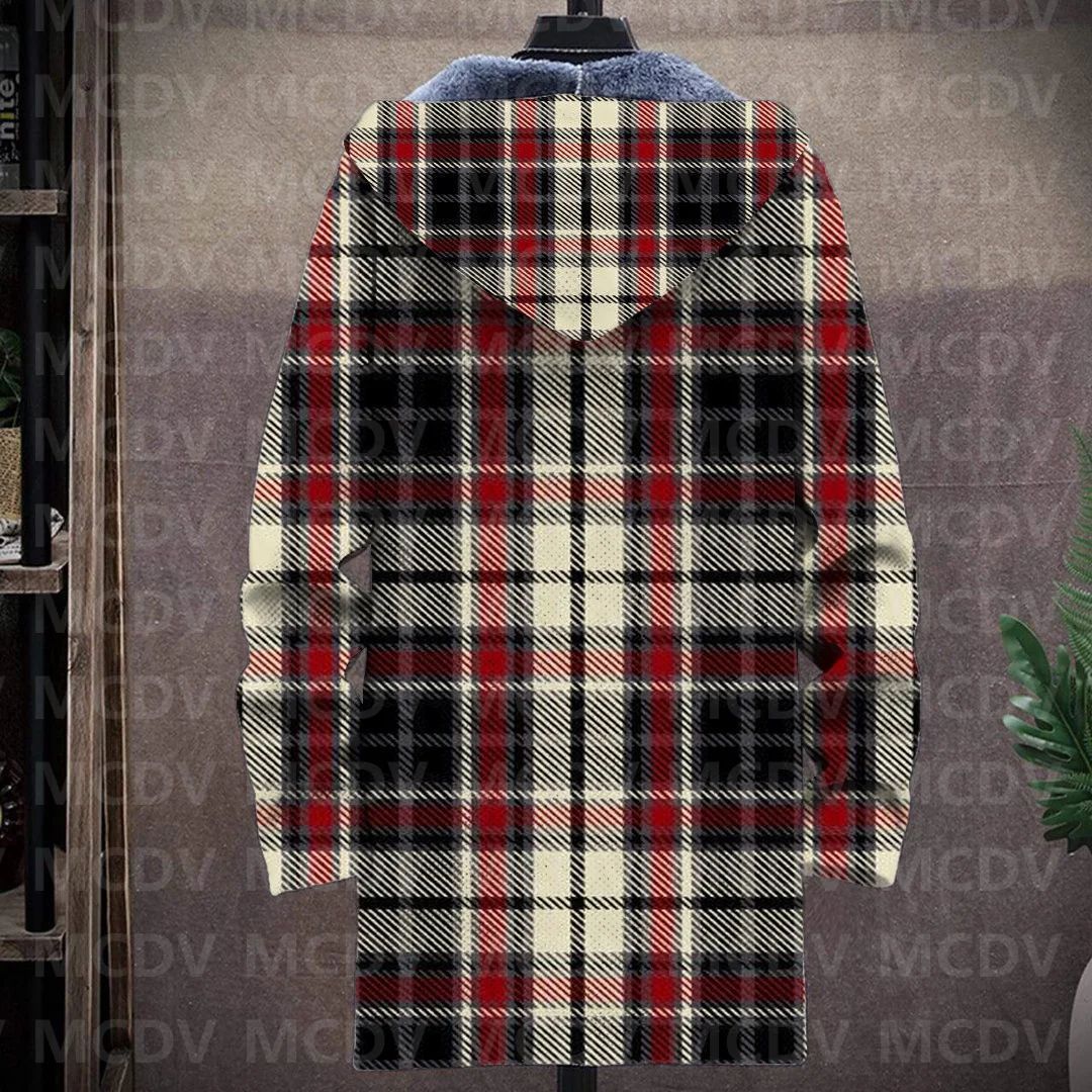 Men's Retro Print Plush Thick Long-Sleeved Coat Cardigan Christmas Grid Art 3D Prined Fleece  Overcoat Unisex Thick Warm Jacket