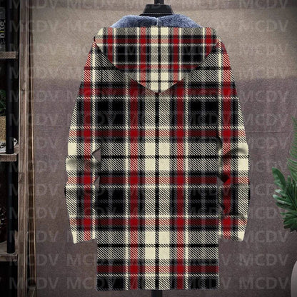 Men's Retro Print Plush Thick Long-Sleeved Coat Cardigan Christmas Grid Art 3D Prined Fleece  Overcoat Unisex Thick Warm Jacket